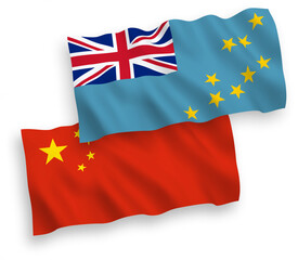 Flags of Tuvalu and China on a white background