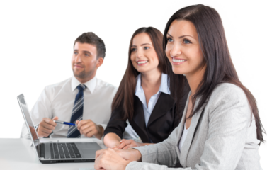 Portrait of Business people  at meeting with laptop on background