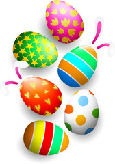 Colorful Easter eggs decorated with rabbit ear. Holiday composition illustration. Happy Easter day concept.