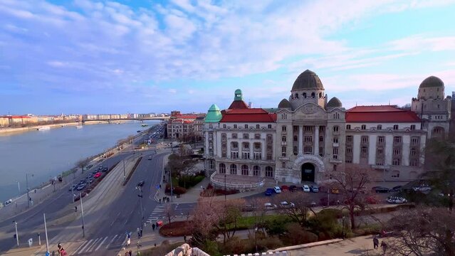 Panorama with Danube River, Liberty Bridge and Gellert Spa, Budapest, Hungary