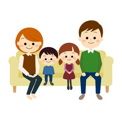 ソファに集まっている2世代家族（秋冬）