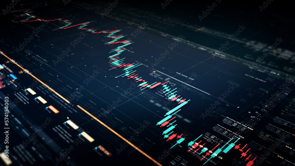 Aufkleber Business stock market, trading, info graphic with animated graphs, charts and data numbers insight analysis to be shown on monitor display screen for business meeting mock up theme