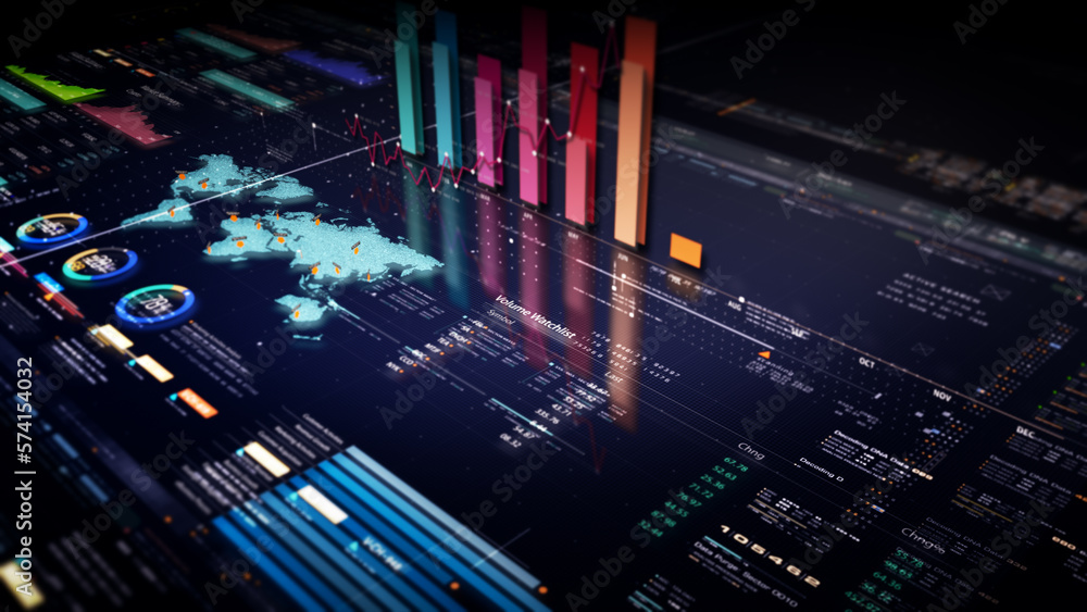 Aufkleber business stock market, trading, info graphic with animated graphs, charts and data numbers insight a
