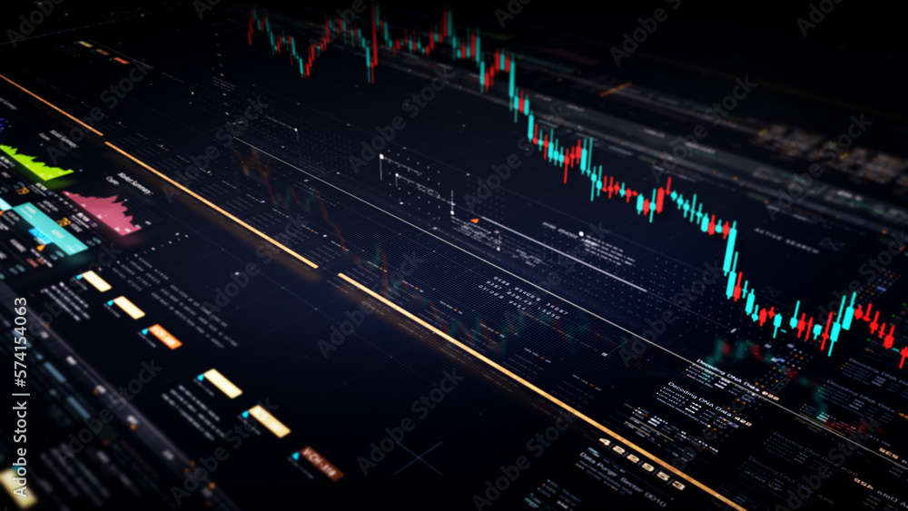 Poster business stock market, trading, info graphic with animated graphs, charts and data numbers insight a
