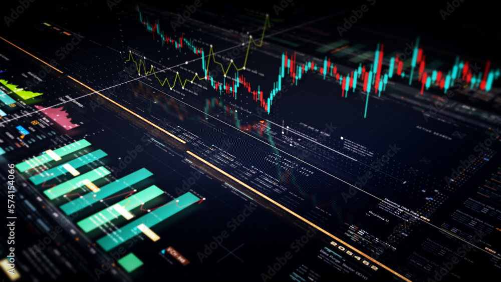Aufkleber business stock market, trading, info graphic with animated graphs, charts and data numbers insight a