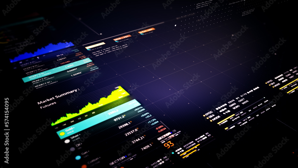 Aufkleber business stock market, trading, info graphic with animated graphs, charts and data numbers insight a