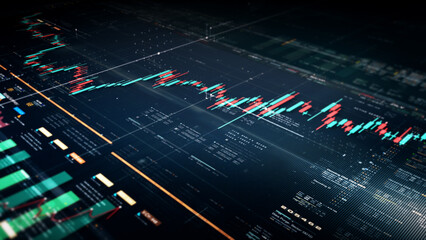 Business stock market, trading, info graphic with animated graphs, charts and data numbers insight analysis to be shown on monitor display screen for business meeting mock up theme