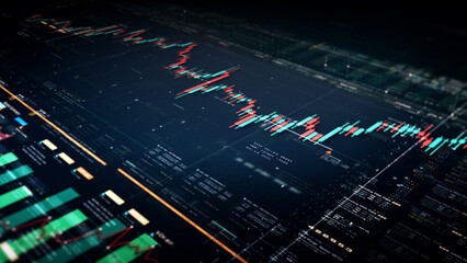 Business stock market, trading, info graphic with animated graphs, charts and data numbers insight analysis to be shown on monitor display screen for business meeting mock up theme