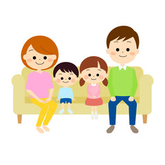 ソファに集まっている2世代家族（春夏）