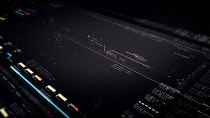Business stock market, trading, info graphic with animated graphs, charts and data numbers insight analysis to be shown on monitor display screen for business meeting mock up theme