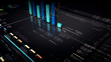 Business stock market, trading, info graphic with animated graphs, charts and data numbers insight analysis to be shown on monitor display screen for business meeting mock up theme