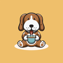 Cute valentine dog drinking hot chocolate cartoon illustration