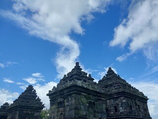Fototapeta premium Ijo temple with blue sky. The highest temple in Yogyakarta