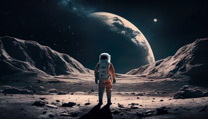 Fototapeta na wymiar astronaut walking on the mars