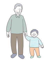 祖父母と孫の散歩