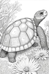 black and white adult coloring book illustration, nature