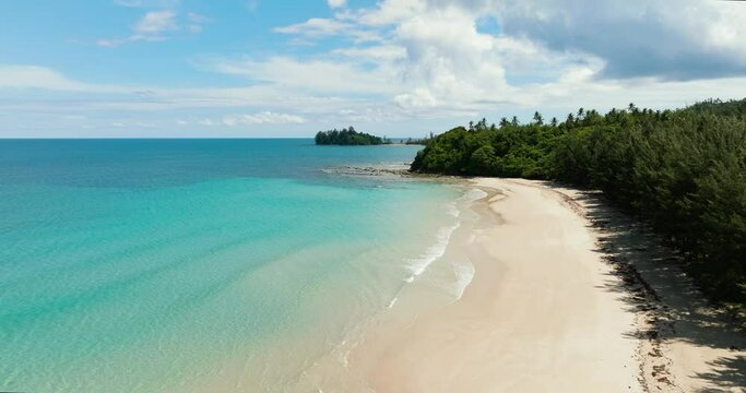 Aerial view of Tropical landscape with a beautiful beach. Borneo, Malaysia. Bavang Jamal Beach