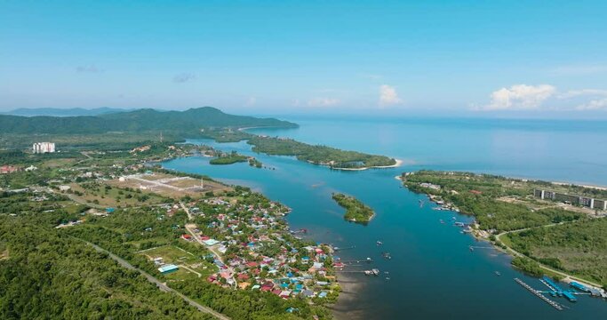 Coastal town Tuaran in a bay near the sea. Borneo, Malaysia.