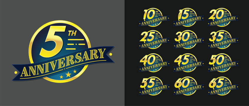 Set of Vector Anniversary Milestone Badges Years 5-65