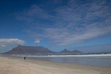 The city of Cape Town below Table mountain seen from Milnerton beach