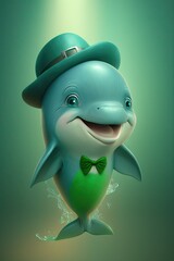 Beautiful Saint Patrick's Day Parade Celebrating Cute Creatures, Nature, and Biodiversity: dolphin Animal in Festive Green Attire Celebration of Irish Culture and Happiness (generative AI)