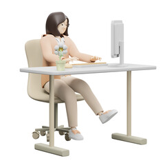 woman working with computer 3d character illustration