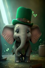 Beautiful Saint Patrick's Day Parade Celebrating Cute Creatures, Nature, and Biodiversity: Elephant Animal in Festive Green Attire Celebration of Irish Culture and Happiness (generative AI)