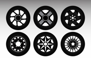 Fototapeta premium set of realistic car wheels tire isolated. 