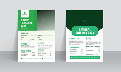 Golf tournament flyer template with sports event poster and annual brochure cover design