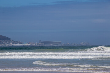 The city of Cape Town below Table mountain seen from Milnerton beach