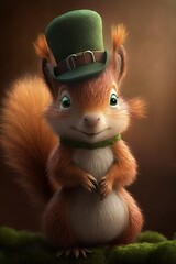 Beautiful Saint Patrick's Day Parade Celebrating Cute Creatures, Nature, and Biodiversity: Squirrel Animal in Festive Green Attire Celebration of Irish Culture and Happiness (generative AI)