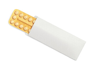 Blister of oral contraception pills isolated on white, top view