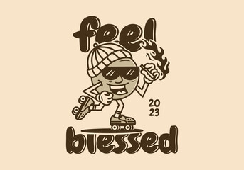 ball character holding cigarette on roller skates