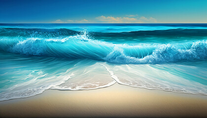 soft wave of blue ocean on sandy beach background