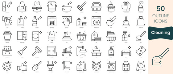 Set of cleaning icons. Thin linear style icons Pack. Vector Illustration