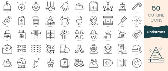 Set of christmas icons. Thin linear style icons Pack. Vector Illustration