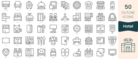 Set of hotel icons. Thin linear style icons Pack. Vector Illustration