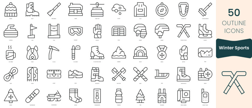 Set of winter sports icons. Thin linear style icons Pack. Vector Illustration