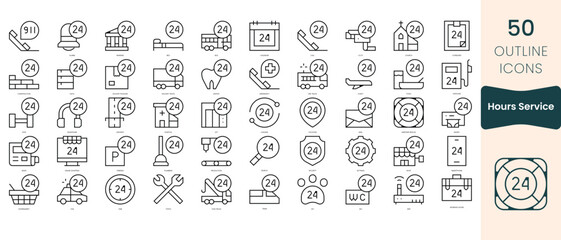 Set of hours service icons. Thin linear style icons Pack. Vector Illustration