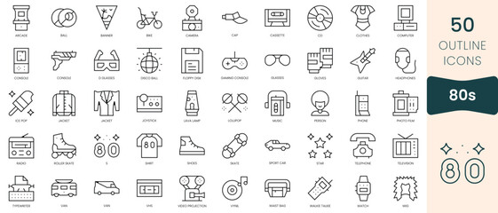 Set of 80s icons. Thin linear style icons Pack. Vector Illustration