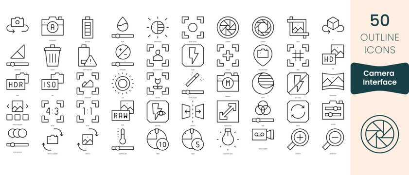 Set of camera interface icons. Thin linear style icons Pack. Vector Illustration