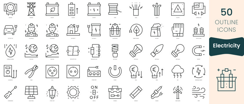 Set of electricity icons. Thin linear style icons Pack. Vector Illustration