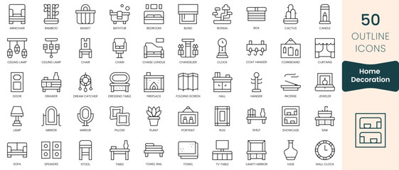 Obraz na płótnie Canvas Set of home decoration icons. Thin linear style icons Pack. Vector Illustration