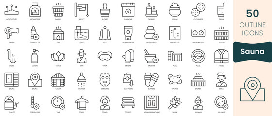 Obraz na płótnie Canvas Set of sauna icons. Thin linear style icons Pack. Vector Illustration