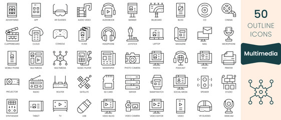 Obraz na płótnie Canvas Set of multimedia icons. Thin linear style icons Pack. Vector Illustration