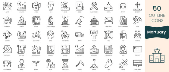 Obraz na płótnie Canvas Set of mortuary icons. Thin linear style icons Pack. Vector Illustration