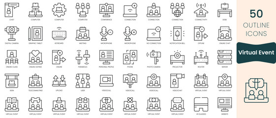 Obraz na płótnie Canvas Set of virtual event icons. Thin linear style icons Pack. Vector Illustration