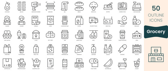 Set of grocery icons. Thin linear style icons Pack. Vector Illustration