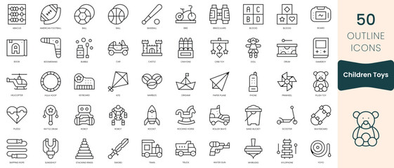 Obraz na płótnie Canvas Set of children toys icons. Thin linear style icons Pack. Vector Illustration