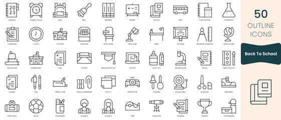 Set of back to school icons. Thin linear style icons Pack. Vector Illustration